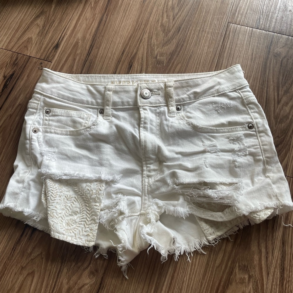 White Abercrombie and Fitch jean shorts.